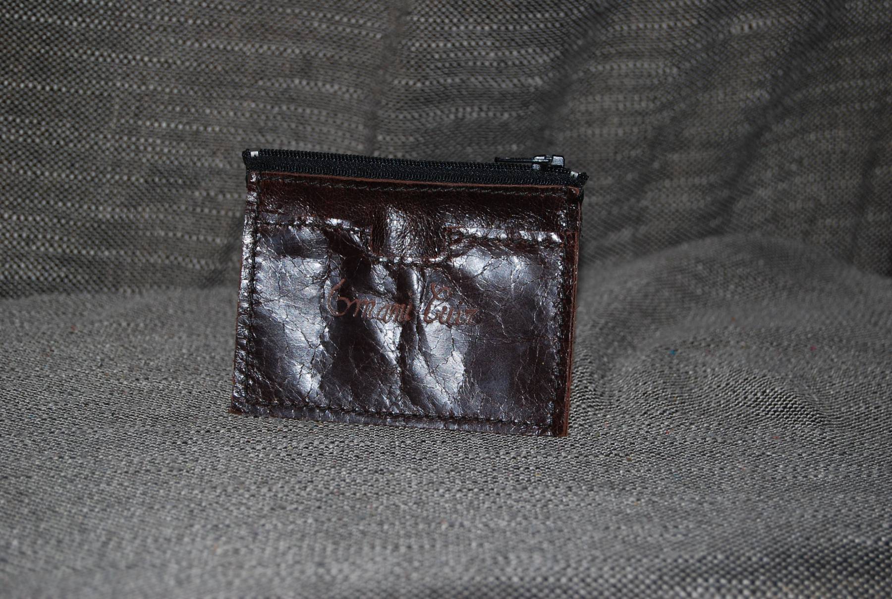 Porte-monnaie zippé avec porte-carte marron vieillit